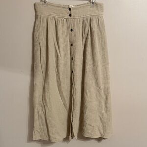 Bohme 100% Cotton Textured Tan Midi Skirt Button Front Cottagecore Prairie Large